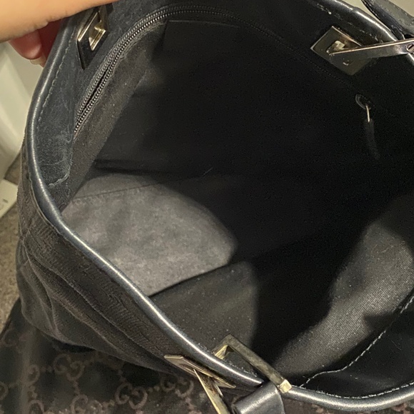 AUTHENTIC Gucci Black Monogram Canvas Tote Bucket Bag - Picture 10 of 11